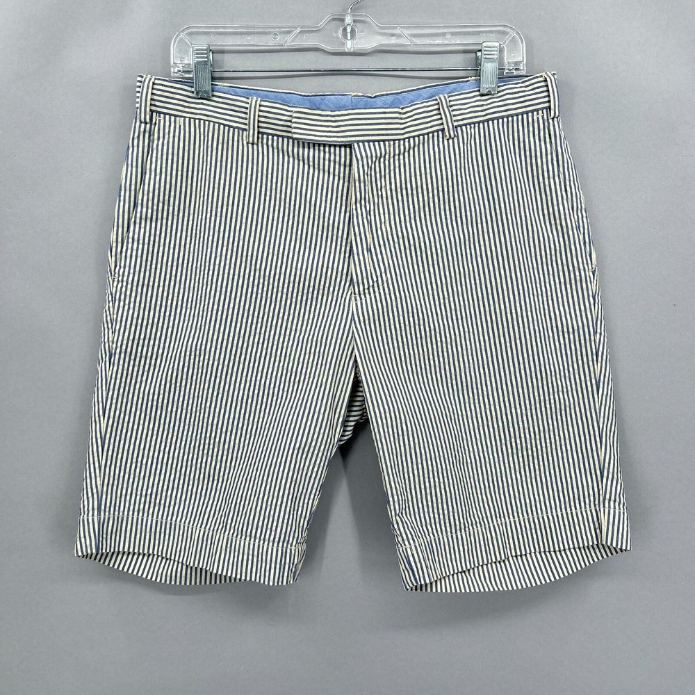 Polo Ralph‎ Lauren Shorts Mens 32 Chino Blue Seersucker Stripe Bleecker Casual